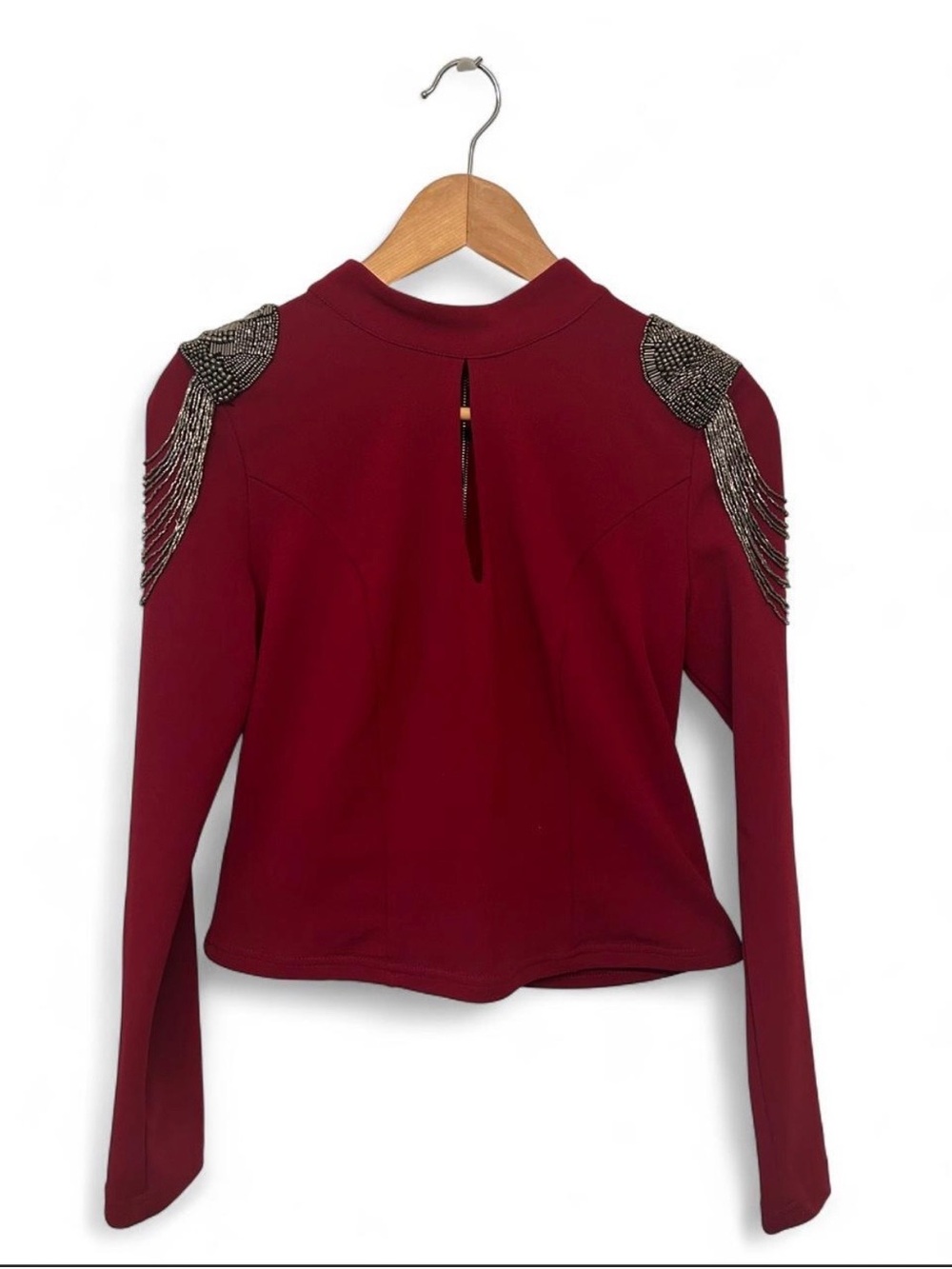 Windsor Burgundy Embellished Epaulet
Crop Top Rhinestone Fringe Size Large